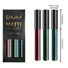 3 Pack Matte Liquid Lipstick Set Long Lasting Dark Red Brown Green Lipstick