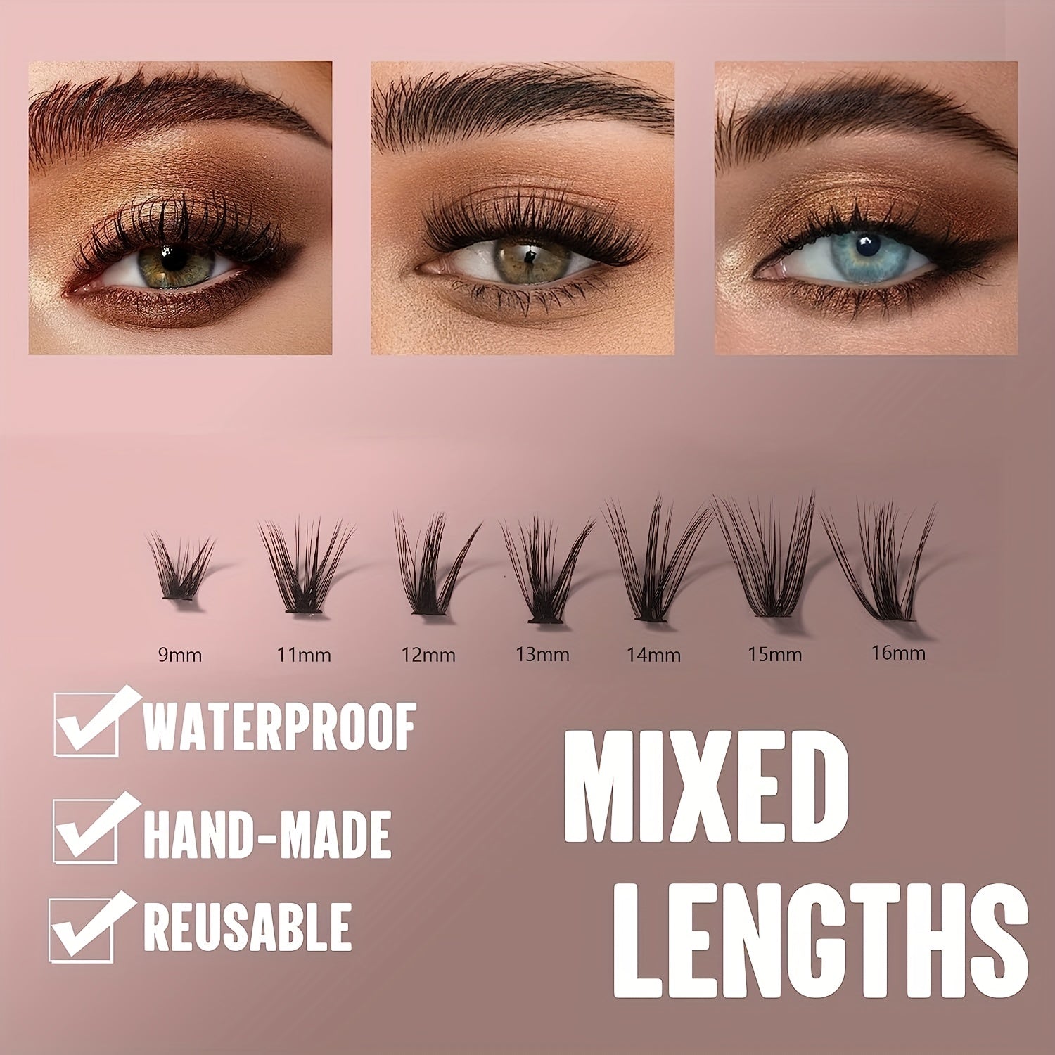 Mixed Lash Clusters 280pcs 9-16mm Wispy Soft Natural Look False Eyelashes