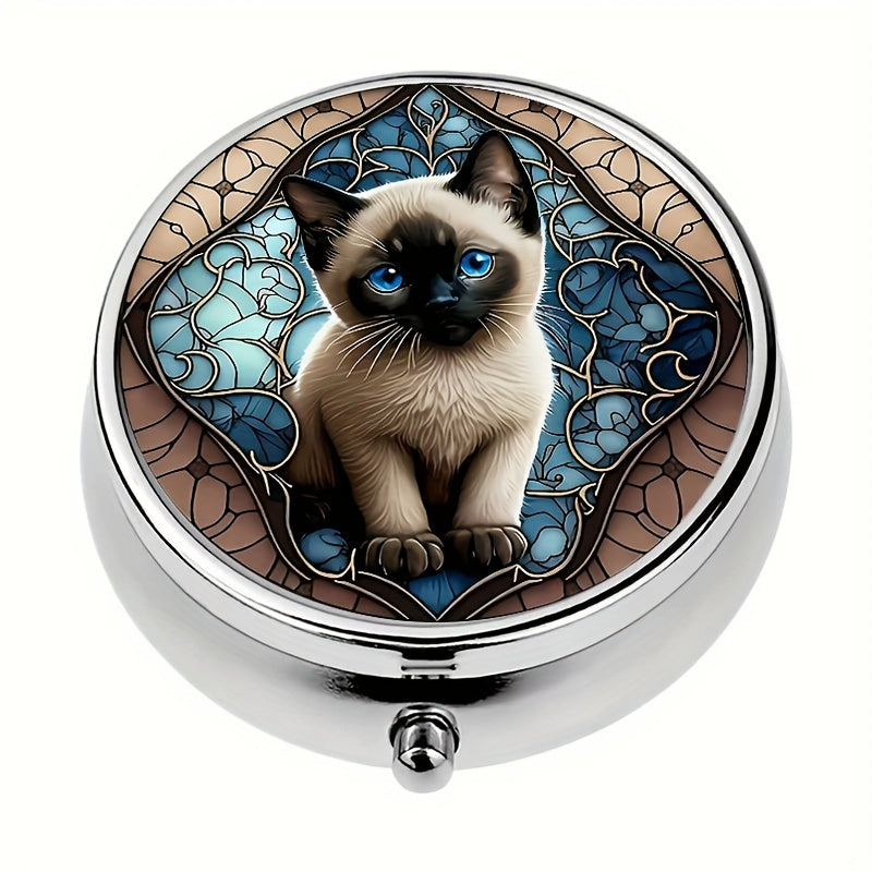 Siamese Cat Art Pill Case 3 Compartment Pocket Sized Pill Box