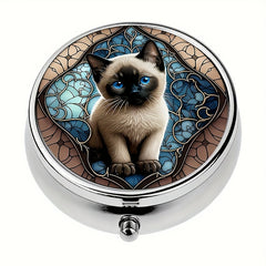Siamese Cat Art Pill Case 3 Compartment Pocket Sized Pill Box