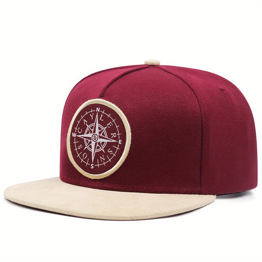 Compass Embroidery Snapback Hat Hip Hop Block Baseball Cap
