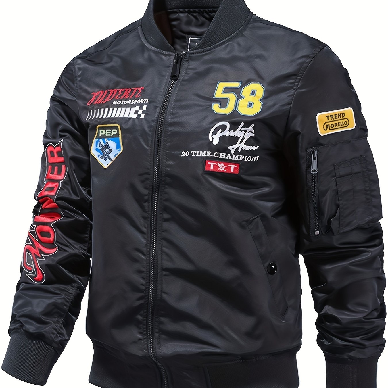 Men's Slim Nylon Flight Suit Jacket Casual Windproof Embroidered Motorcycle Jack