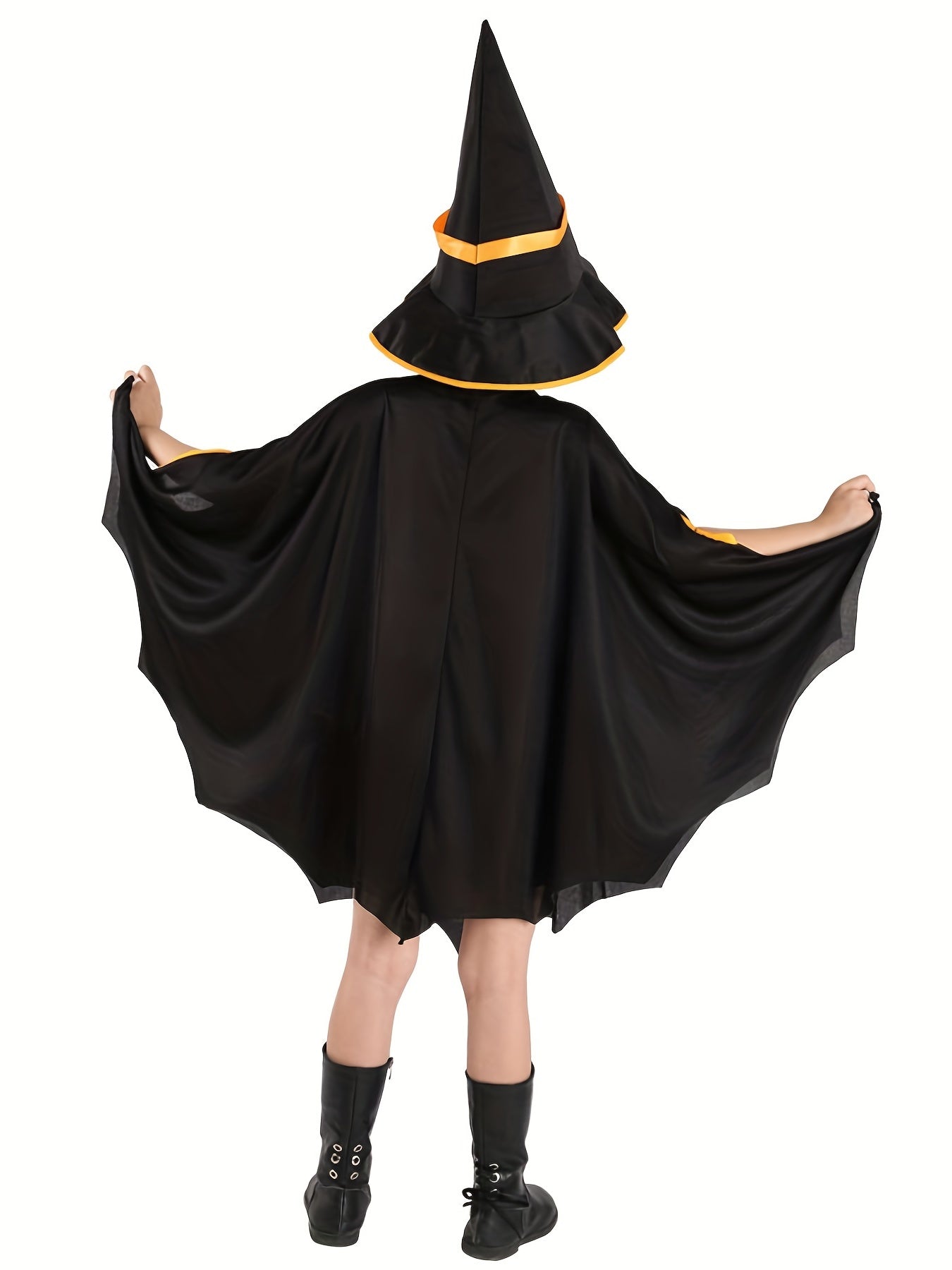 Girl's Halloween Dress Up Cloak Ghost Pumpkin Print Hooded Cape Witch Costume
