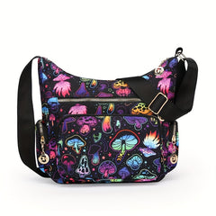 Fashionable Crossbody Handbag Floral & Mushroom Prints Adjustable Strap