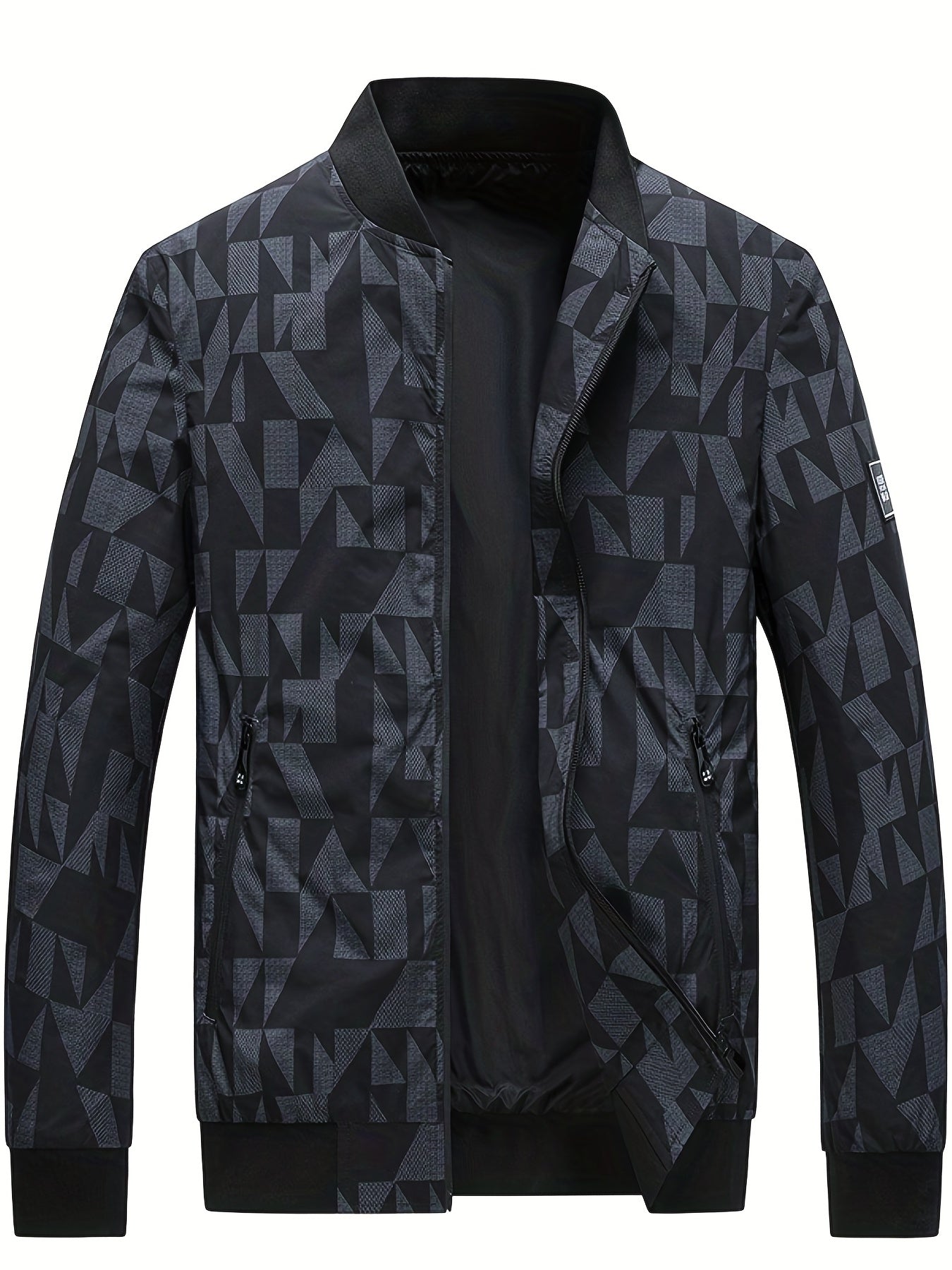 Geometric Print Men's Casual Zipper Pockets Jacket Coat