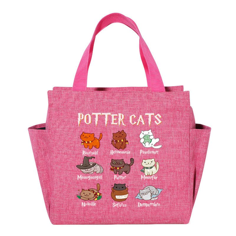 Cartoon Potter Cats Lunch Bag Insulated Oxford Cloth Cooler Box