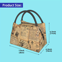 Vintage Newspaper Insulated Tote Bag Portable Reusable Cooler Lunch Bag