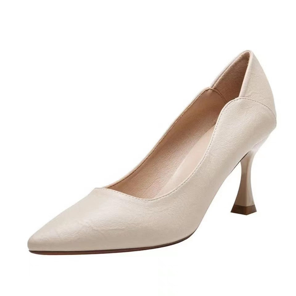 Soft Leather Pointed Toe Surrounds Heels Pumps Women's Shoes