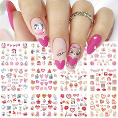 Valentine Nail Water Transfer Stickers Heart Love Letter Red Lip Rose Nail Art D