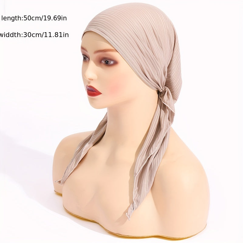 Pleated Turban Cap Long Tail Bonnet Women's Beanie Chemo Hats