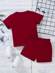 Boys Casual Block & Letter Graphic Print Short Sleeve T-shirt & Shorts Set
