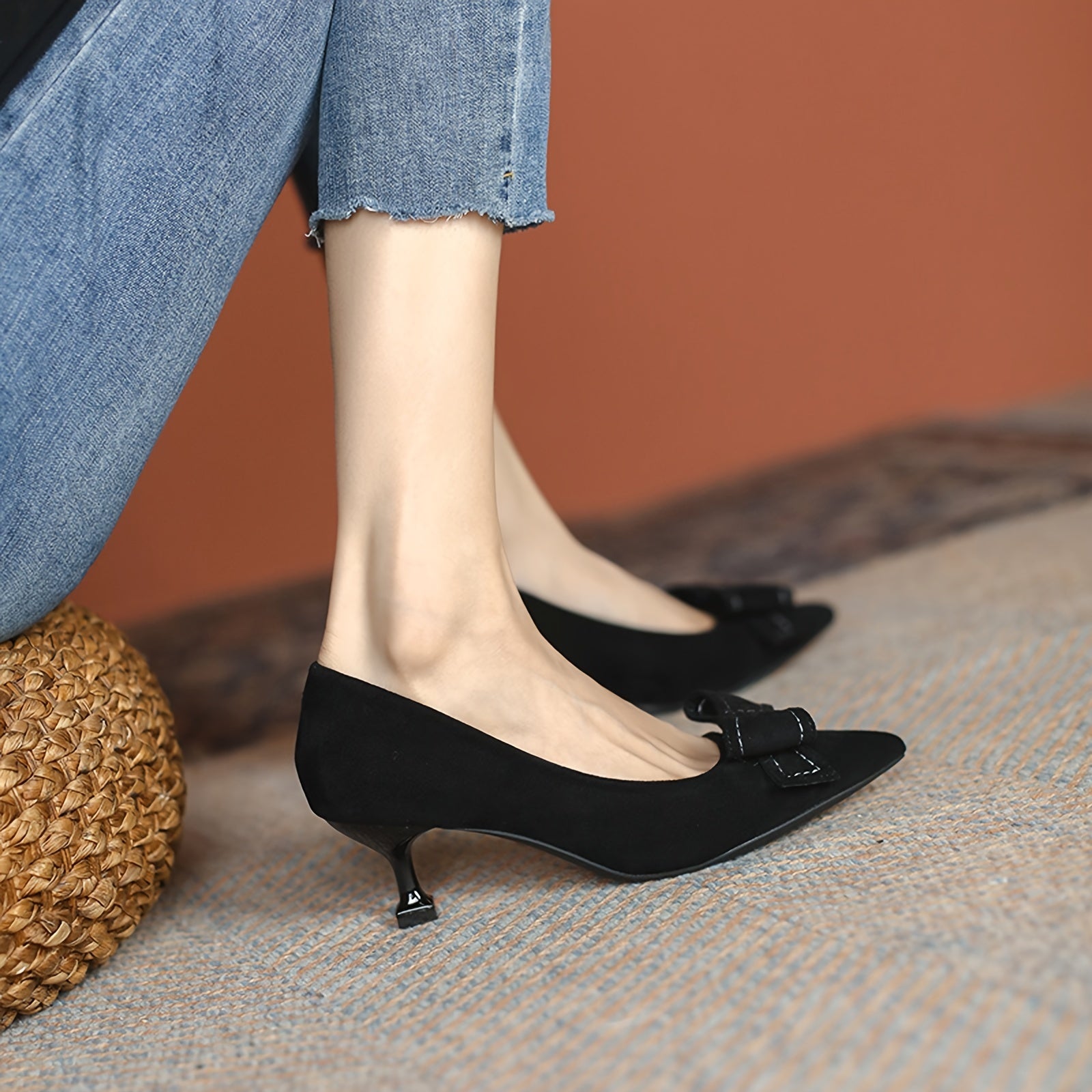 Women's Pointed Toe Bowknot Kitten Heels Party Pumps