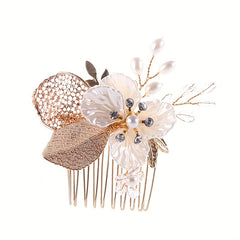 Girls' Golden Flower Hair Comb with Diamonds