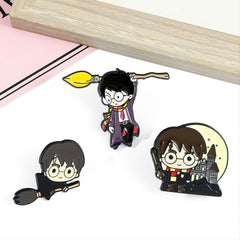 Creative Boy Brooch Glasses Broom Enamel Pin Oil Dripping Badge