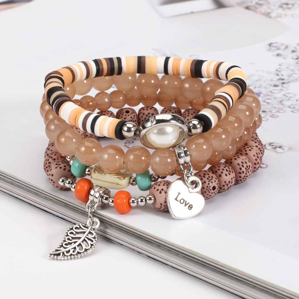Colorful Beaded Bracelet Set Boho Style Hand Jewelry for Women