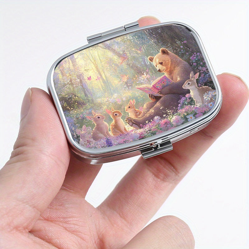 Enchanted Forest 2 Compartment Pill Organizer Metal Case Jewelry Holder