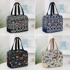 Vintage Style Nylon Lunch Bag Insulated Large Capacity Zippered Thermal Tote