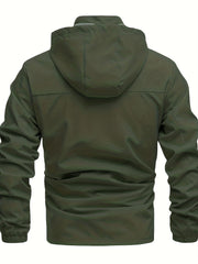 Men's Hooded Windbreaker Jacket Zip Up Stand Collar for Outdoor Activities