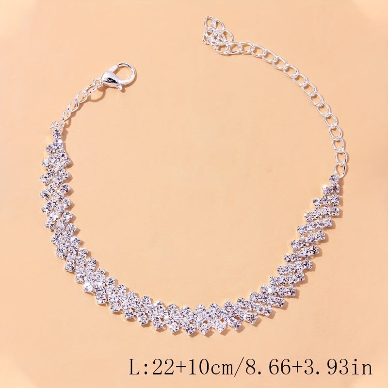 Rhinestone Beaded Tennis Chain Anklet Elastic Beach Ankle Bracelet