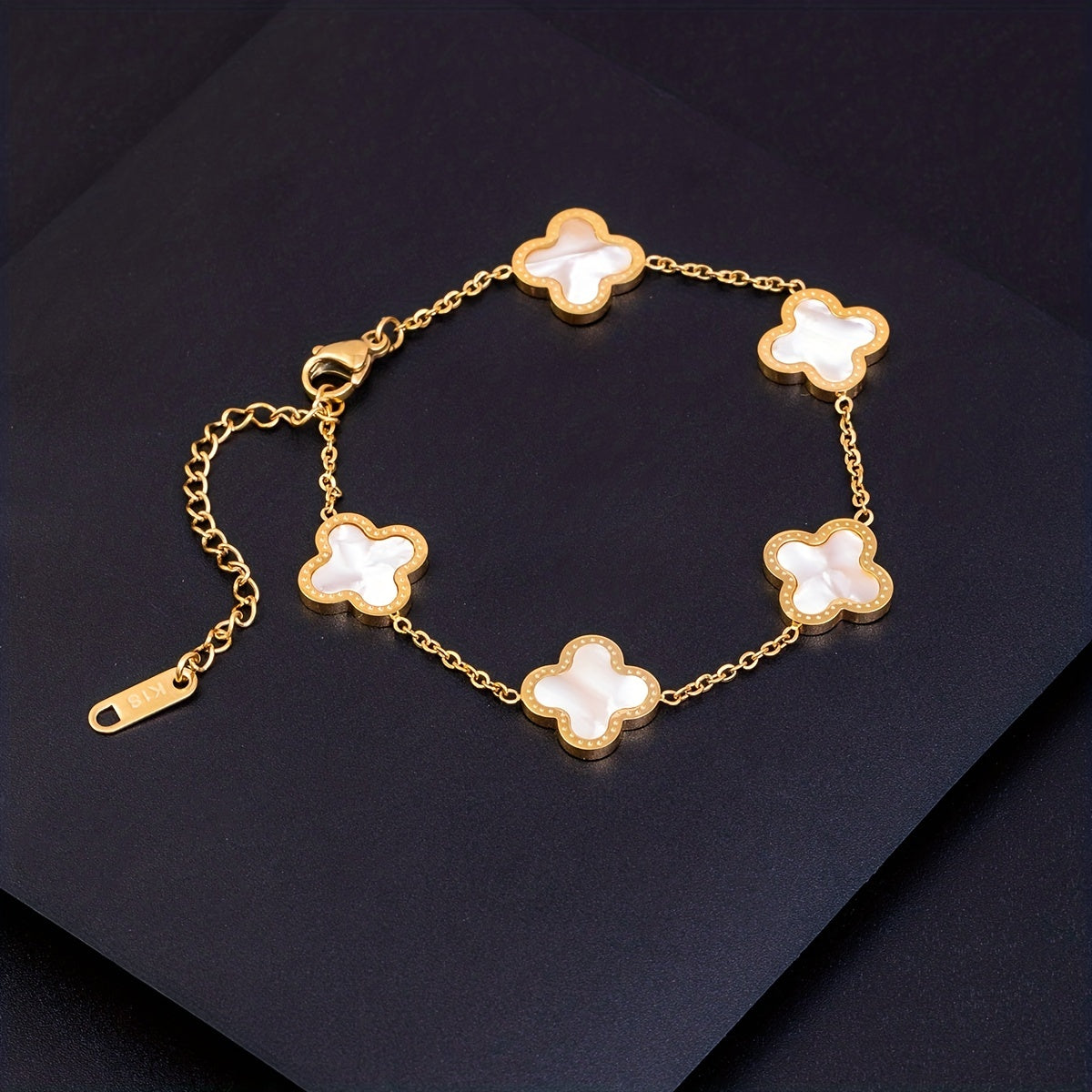 Lucky Clover Flower Pendant Necklace Gold Stainless Steel Adjustable Chain