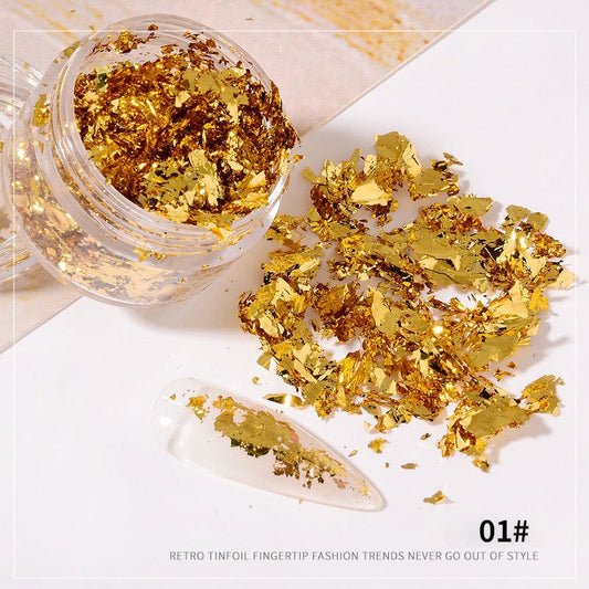 Golden Silvery Nail Foil Flakes 3D Glitter Art Decoration