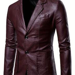 Men's Retro Style PU Jacket Button Up Lapel Faux Leather Jacket