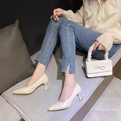 Women's Stiletto Pointed Toe Pumps Mid Heels Slip On High Heels