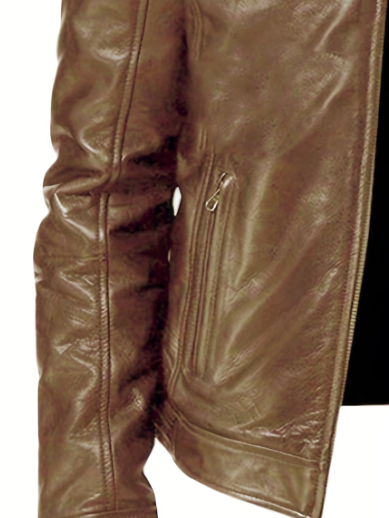 Men's Casual Zip Up PU Jacket Stand Collar Faux Leather Spring Fall