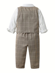 3pcs Baby Boys Bowtie Shirt & Vest & Pants Gentleman Set