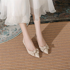 Women's Bowknot Kitten Heels Slip On Low Heels Dress Shoes