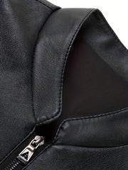 Men's Slim Fit PU Jacket Stand Collar Faux Leather Jacket