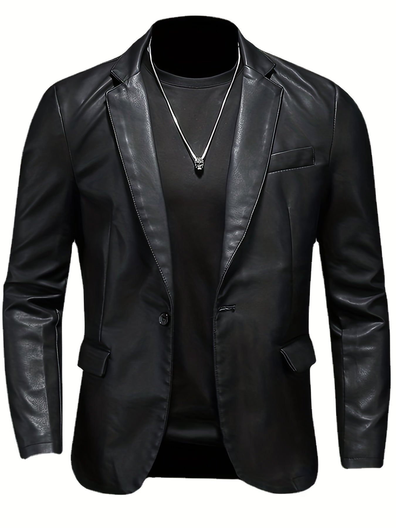 PU Blazer Jacket: Men's Casual Button Up Leather Jacket