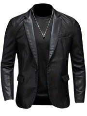 PU Blazer Jacket: Men's Casual Button Up Leather Jacket