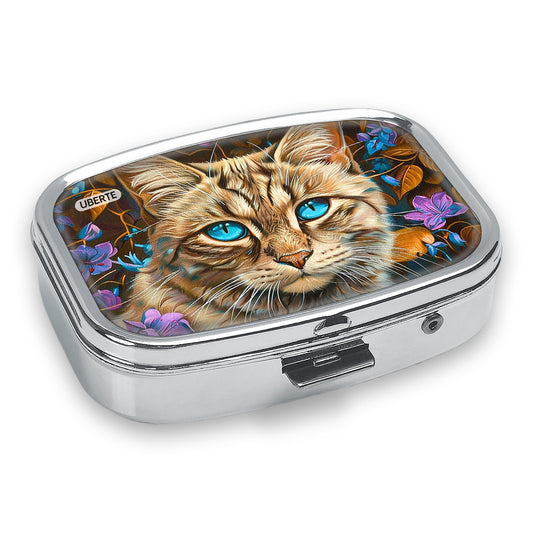 Cat Eyes Pillbox with Leaf Pattern, Unique Gift for Family