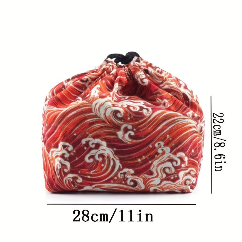 Japanese Style Bento Box Bag Linen Drawstring Lunch Bag
