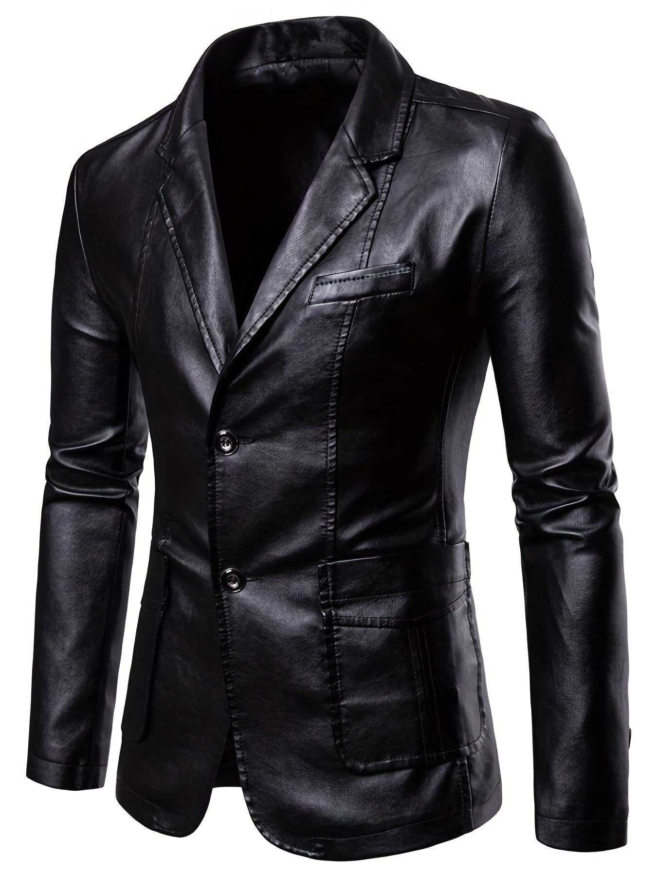 Men's Casual Pockets PU Leather Jacket Long Sleeves