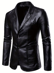 Men's Casual Pockets PU Leather Jacket Long Sleeves