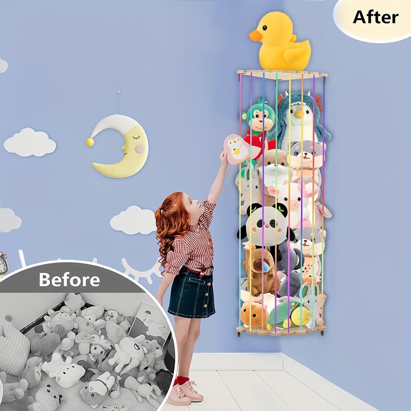 Pine Wood Stuffed Animal Storage Rack Corner & Wall Organizer