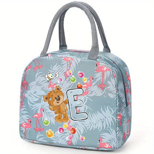Insulated Lunch Bag with Bear & Tropical Letter A Thermal Cooler Tote