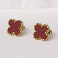 4 Leaf Clover Stud Earrings Minimalist Style Stainless Steel 14K Plated