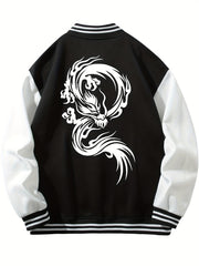 Dragon Symbol Pattern Plush Varsity Jacket Men's Jacket