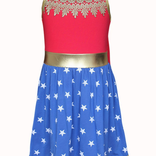 Girls Wonder Women Dress Cotton Clothes Summer Toddler Kids Party Tutu Dresses