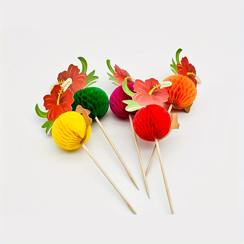 50pcs Hawaiian Hibiscus Fruit Skewers Disposable 3D Honeycomb