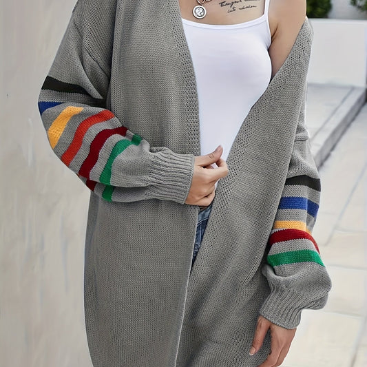 Casual Cardigan Women's Plus Stripe Print Drop