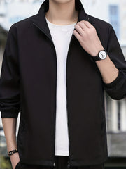 Men's Zip up Stand Collar Jacket Classic Casual Coat