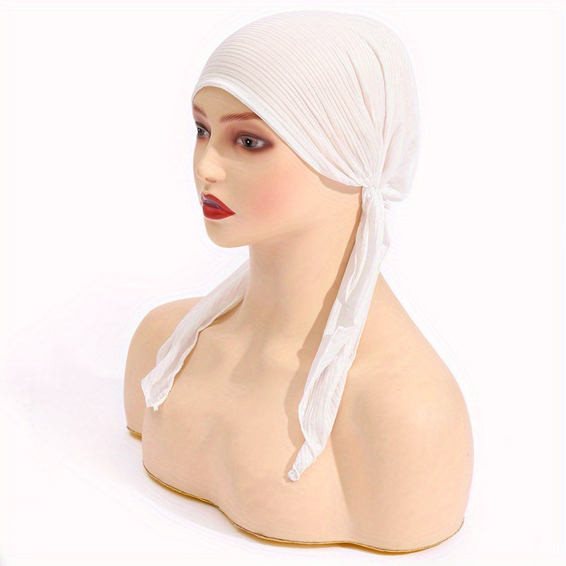 Pleated Turban Cap Long Tail Bonnet Women's Beanie Chemo Hats
