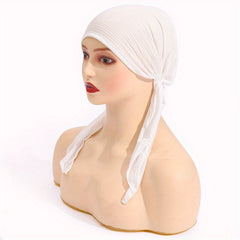 Pleated Turban Cap Long Tail Bonnet Women's Beanie Chemo Hats