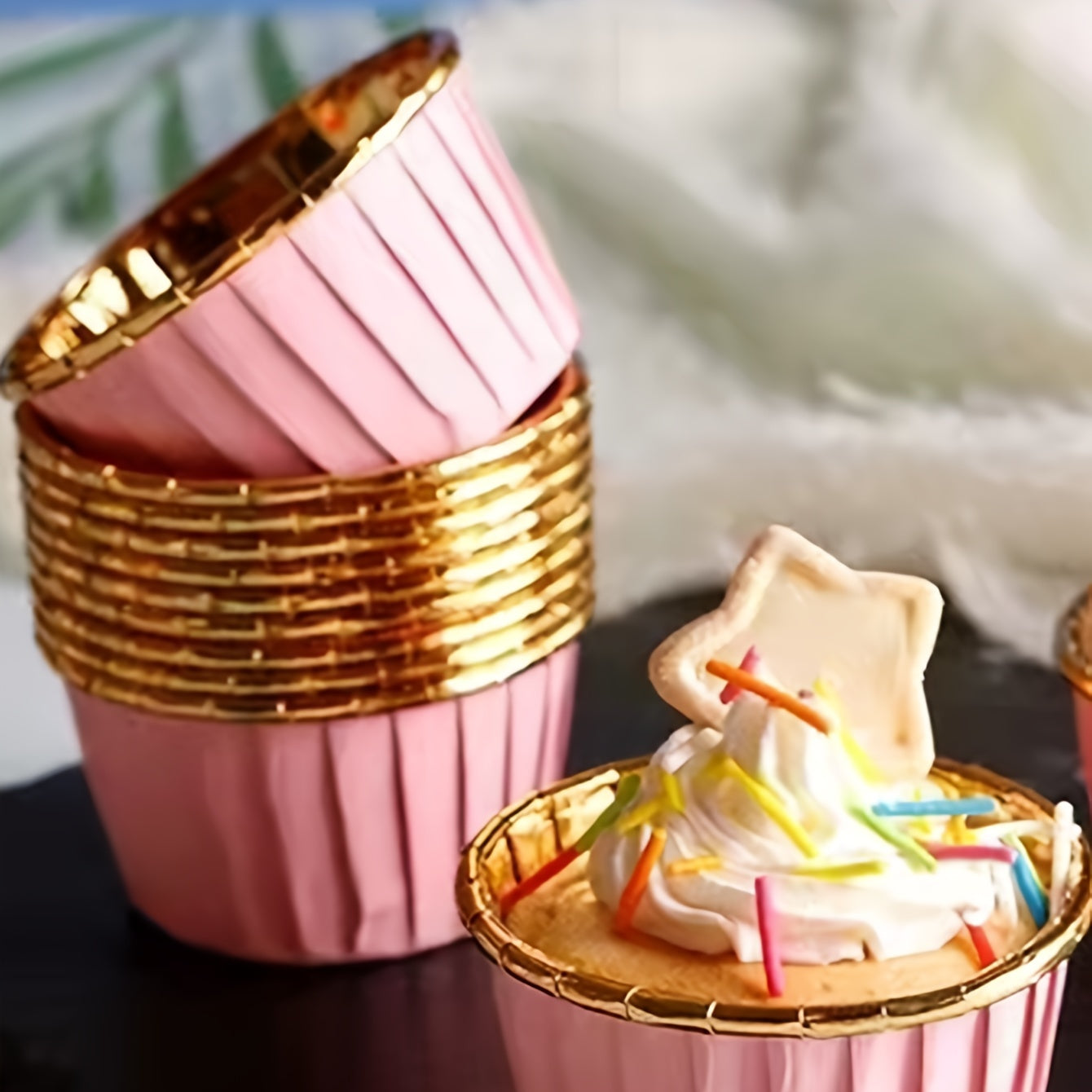 30pcs Pink Golden Muffin Cups Cake Mould Set