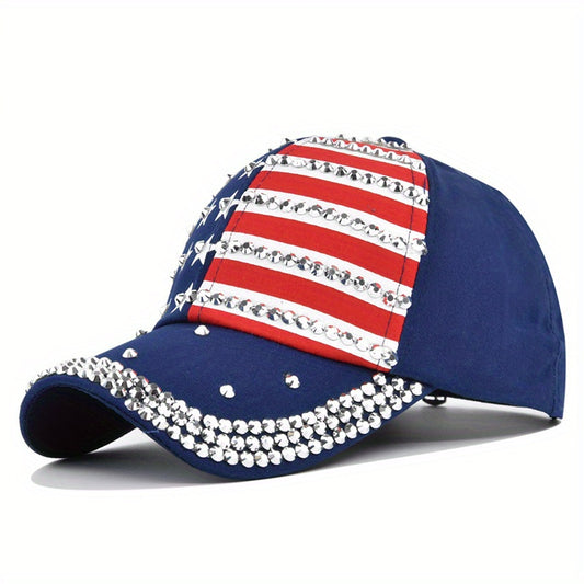 Sun Protection Baseball Cap with Artificial Diamond Inlay
