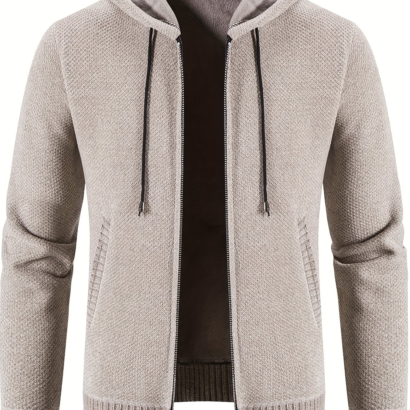 Men's Hooded Fleece Jacket Zip Up Knitted Cardigan